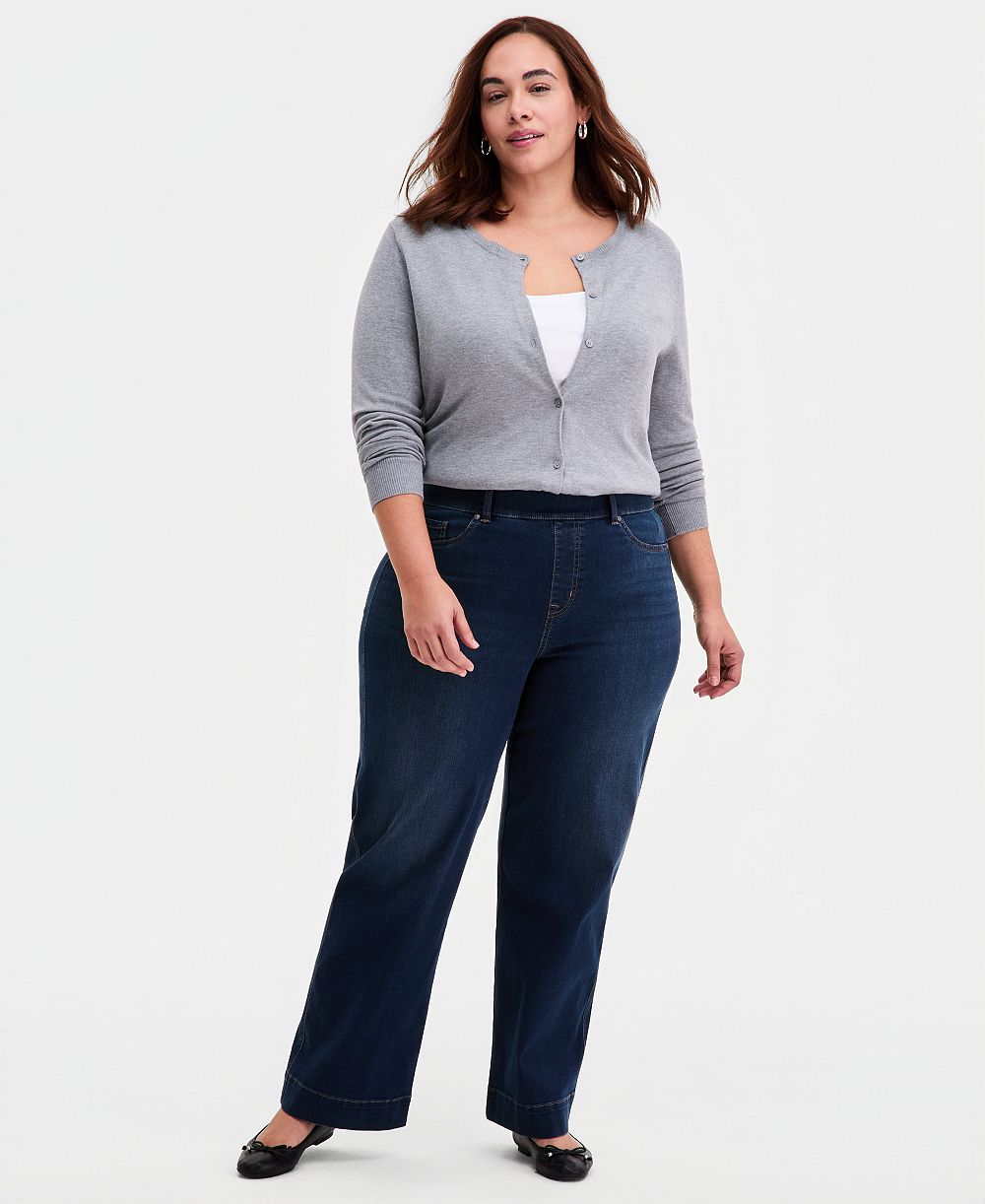 Style & Co Plus Size Shaping Pull-On Wide-Leg Jeans, Macy's Exclusive