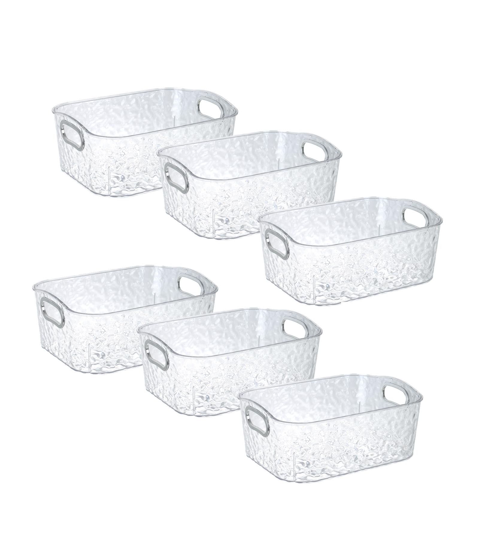 Trio Essentials Home 6 Pack Clear Storage Bins with Silver Handles, Container Bins for Organizing - Bathroom, Kitchen, Pantry, Closet, Vanity