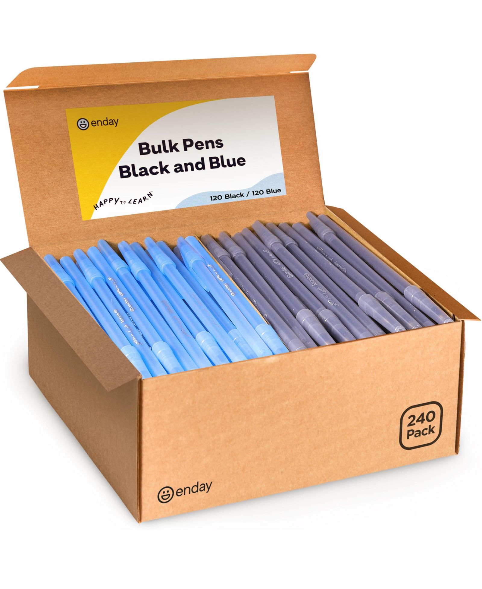 Ручки Enday Pens Bulk Black Pens Blue Pens Ballpoint, Medium Point (1.0mm), Flexible Round Barrel 400 Count, 200 Black ink Pens & 200 Blue Ink Pens