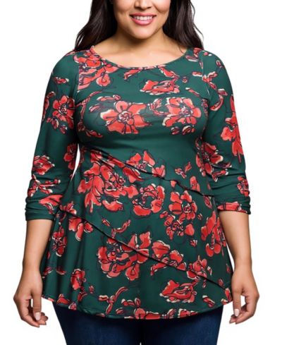 Туника 24seven Comfort Apparel Plus Size с цветочным принтом и рукавом 3/4