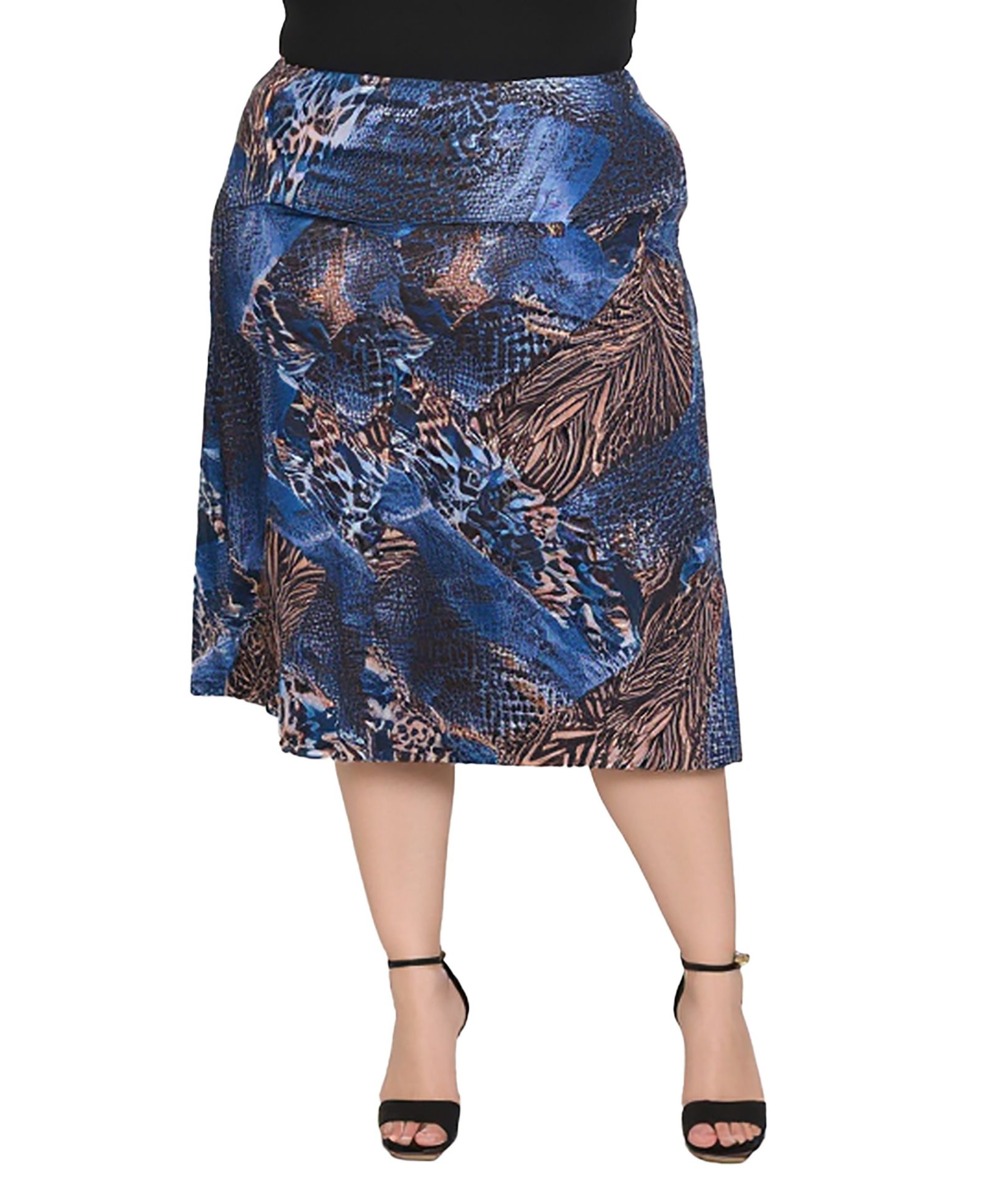midi-юбка 24seven Comfort Apparel Plus Size с синим анималистичным принтом