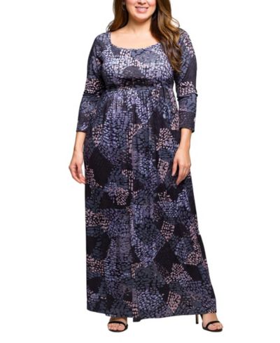24seven Comfort Apparel Plus Size Long Sleeve Empire Waist Maxi Dress