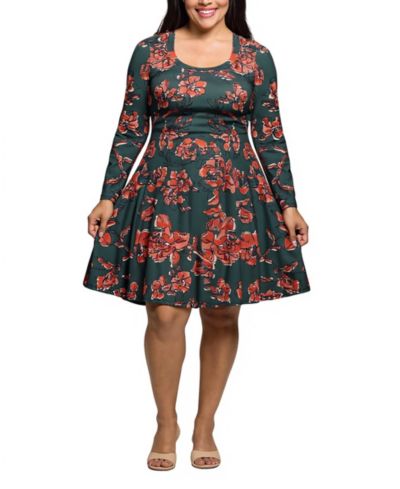 24seven Comfort Apparel Plus Size Long Sleeve Fit and Flare Dress