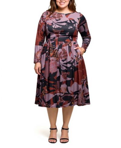 24seven Comfort Apparel Plus Size Long Sleeve Midi Dress