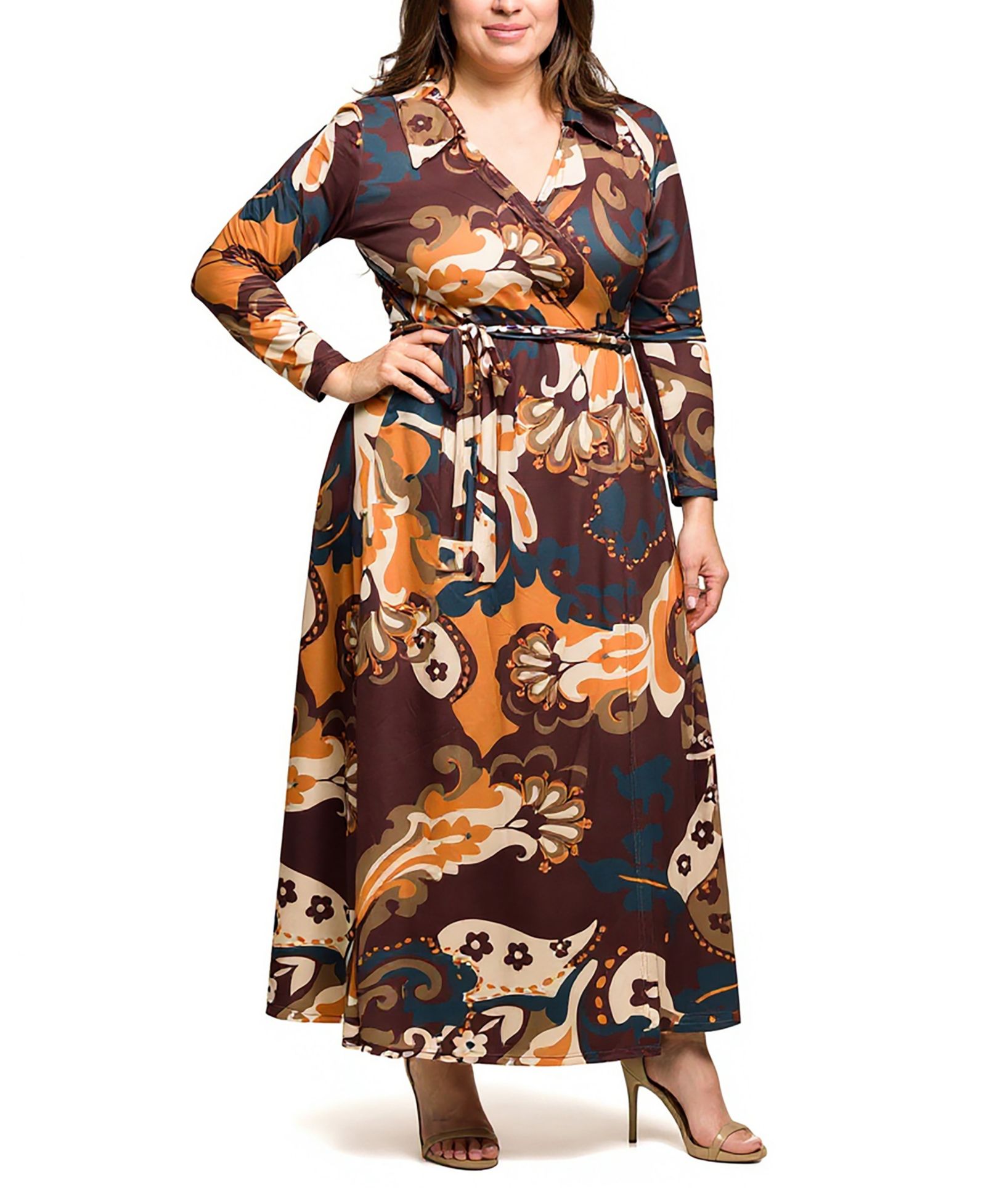 24seven Comfort Apparel Plus Size Paisley Empire Waist Maxi Dress
