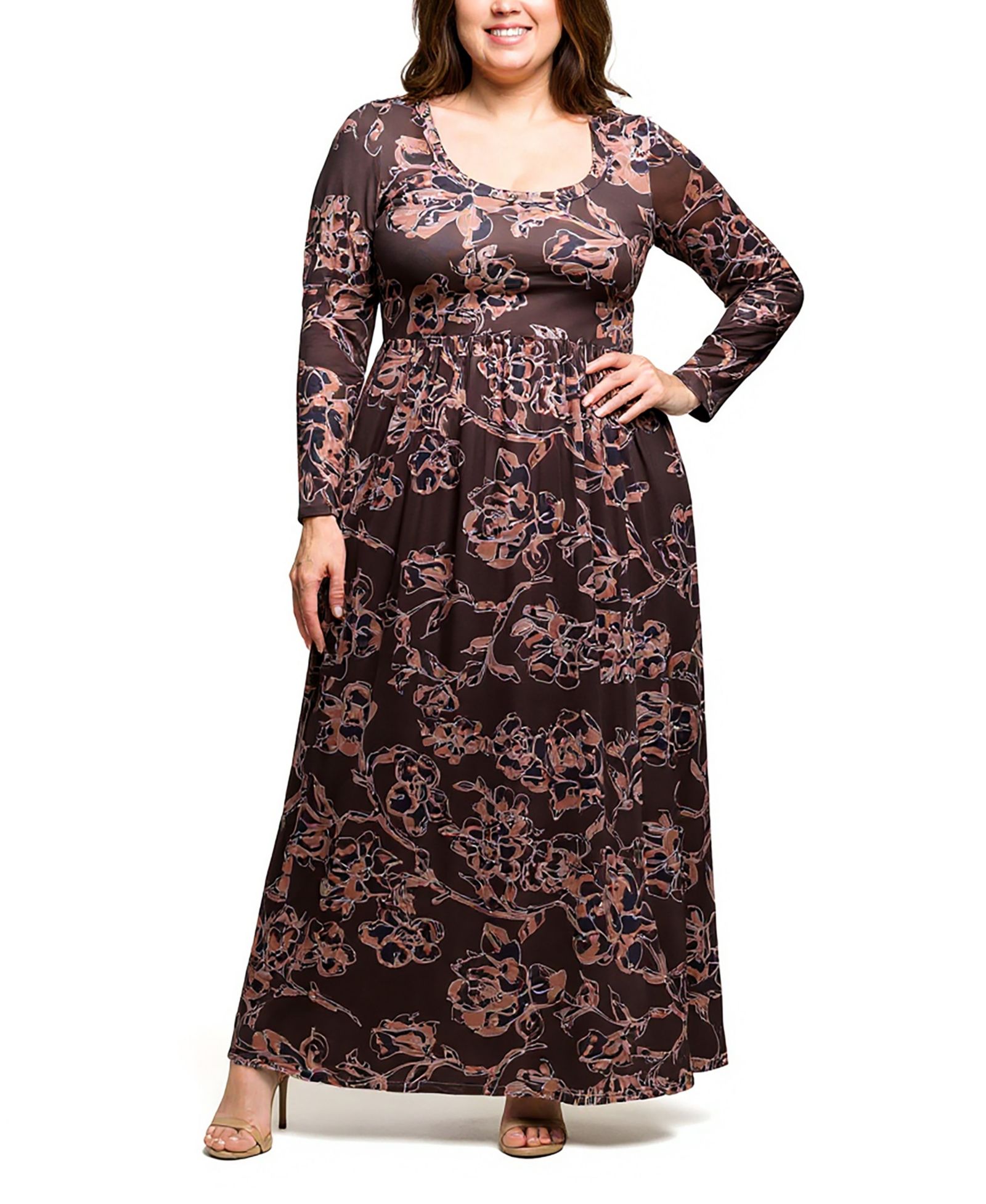 Платье 24seven Comfort Apparel Plus Size Blush Floral Long Sleeve Maxi