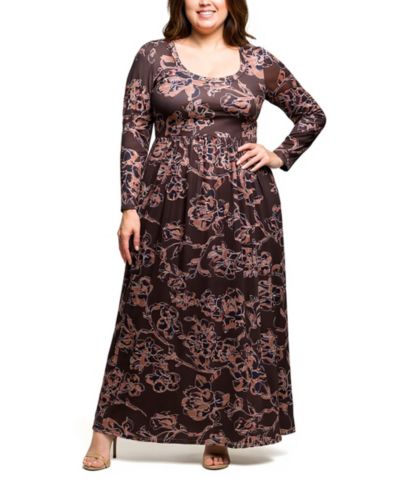 24seven Comfort Apparel Plus Size Blush Floral Long Sleeve Maxi Dress