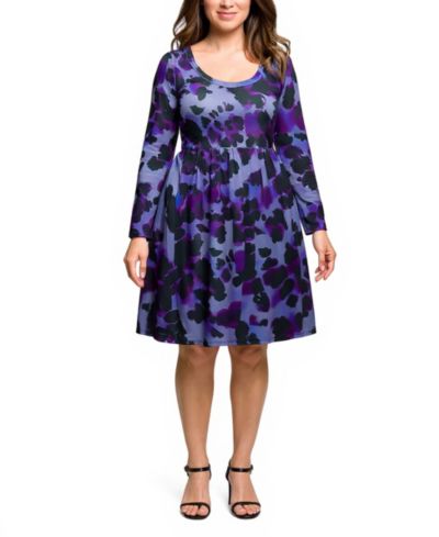 24seven Comfort Apparel Plus Size Long Sleeve Empire Waist Dress