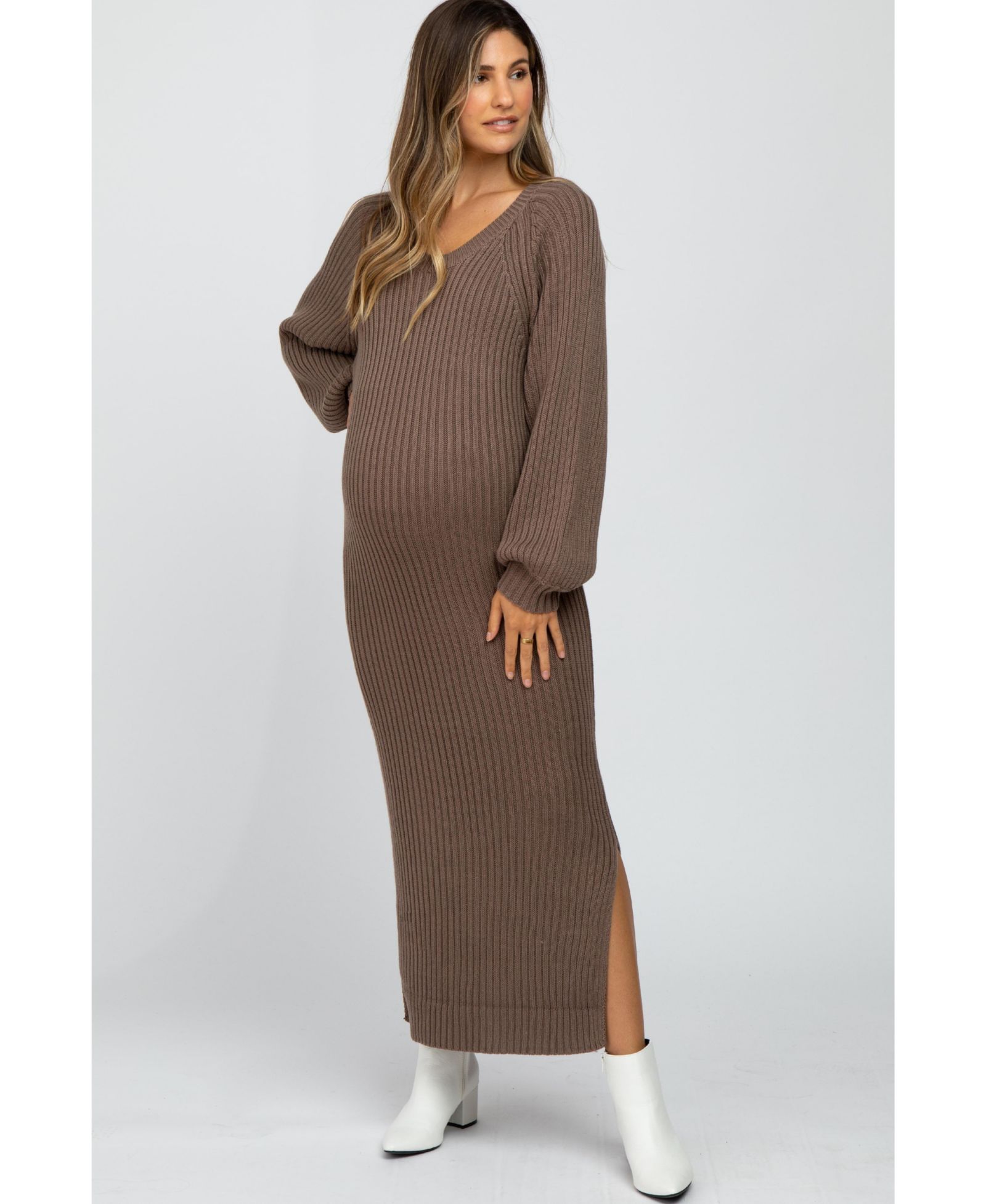 Pinkblush Women's Maternity Side Slit Maxi Sweater Dress
