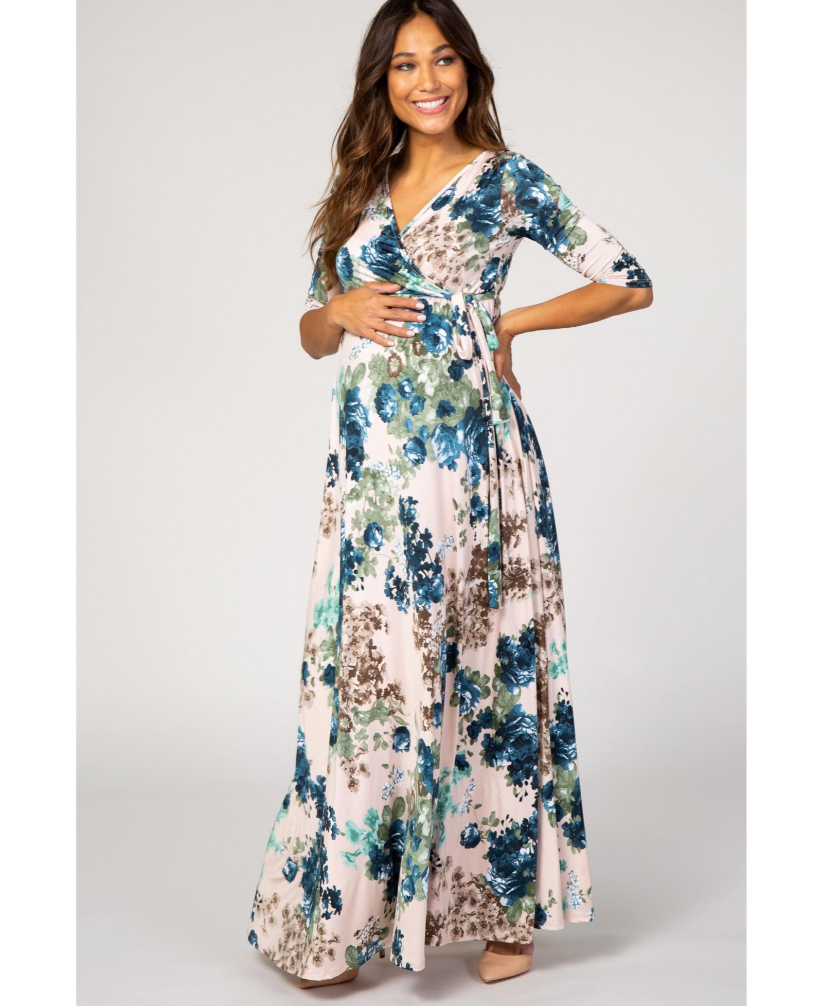 Pinkblush Women's Light Pink Floral Sash Tie Maternity/Nursing Dress