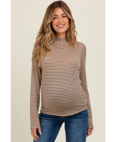 Pinkblush Women's Mocha Striped High Neck Long Sleeve Top