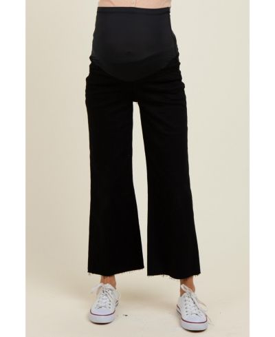 Pinkblush Women's Black Raw Hem Cropped Wide Leg Jeans
