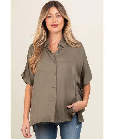 Pinkblush Women's Taupe Dolman Sleeve Button Down Blouse