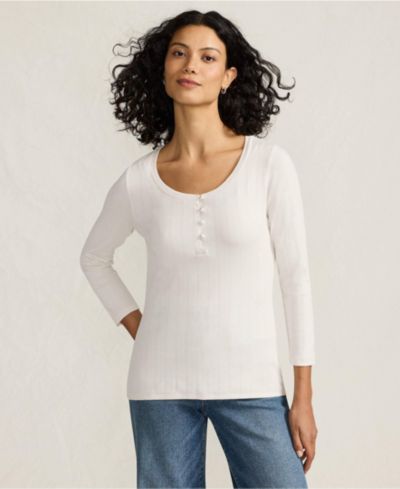 Lands' End Women's 3/4 Sleeve Variegated Micro Rib Henley