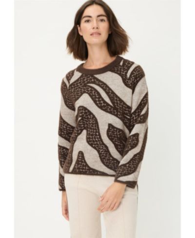 Olsen Abstract Modern Animal Feather Knit Pull-Over