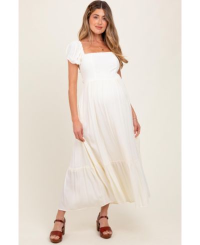 Pinkblush Women's Ivory Ruffle Detail Square Neck Maxi Dress