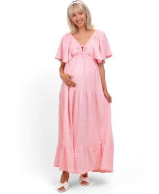 Женское макси-платье Pinkblush Light Pink Woven Textured Flutter Sleeve V-Neck Tiered