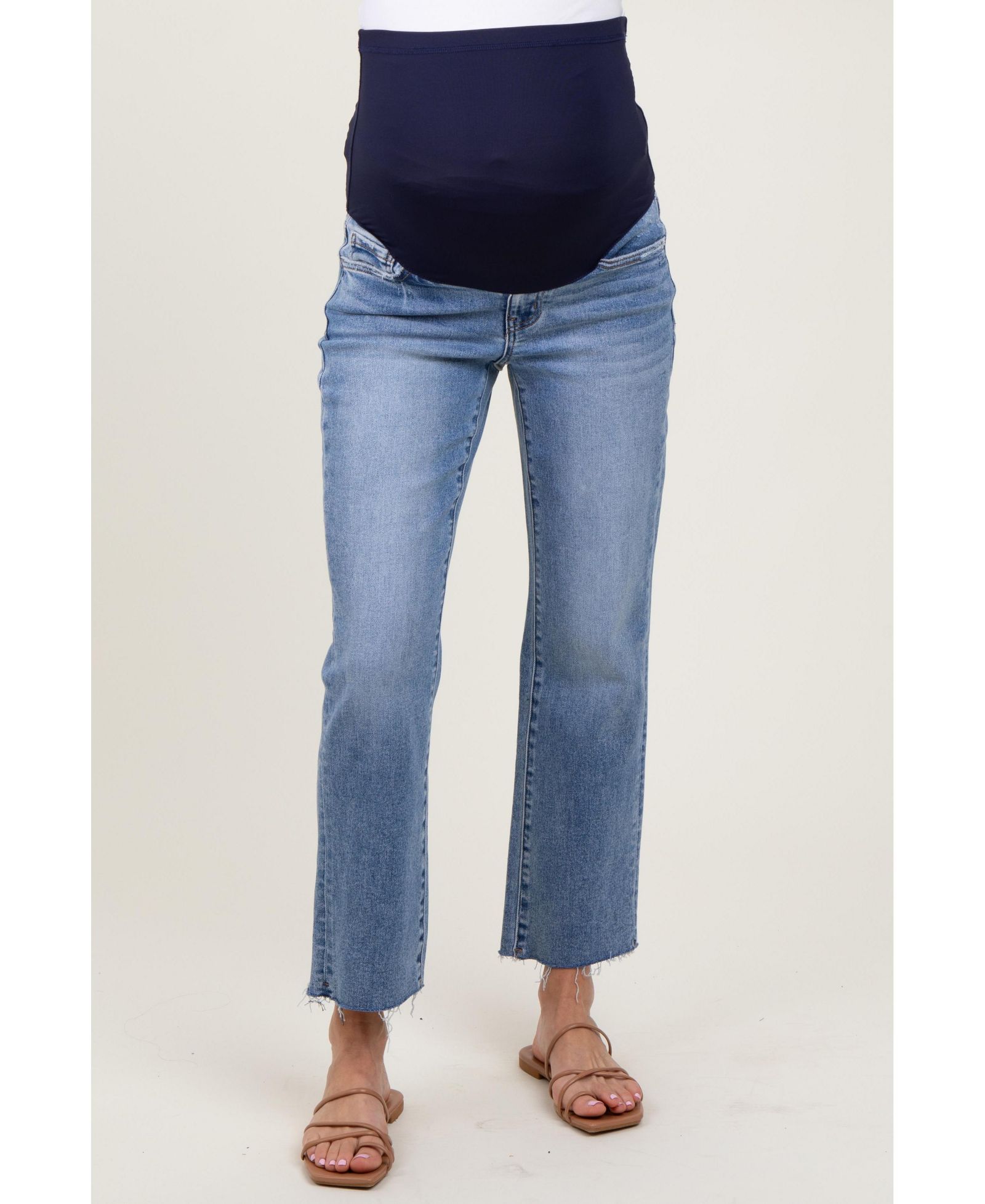 Pinkblush Women's Blue Cropped Raw Hem Straight Leg Jeans