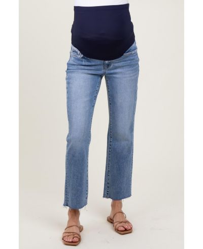 Pinkblush Women's Blue Cropped Raw Hem Straight Leg Jeans