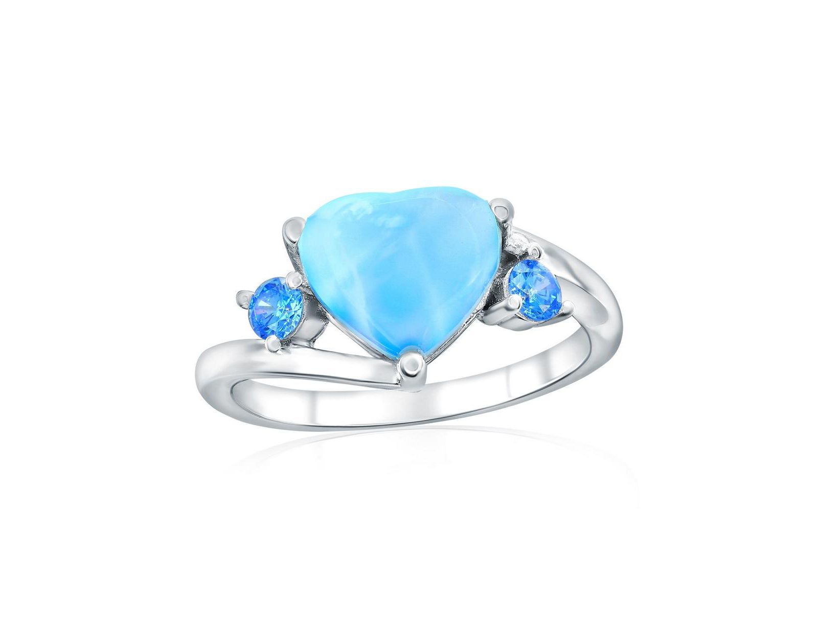 Кольцо Caribbean Treasures Sterling Silver, Larimar Heart & Blue CZ