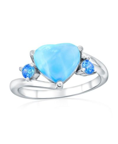 Кольцо Caribbean Treasures Sterling Silver, Larimar Heart & Blue CZ