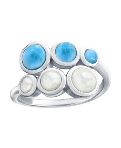 Серебряное кольцо с градиентными круглыми камнями MOP и Larimar