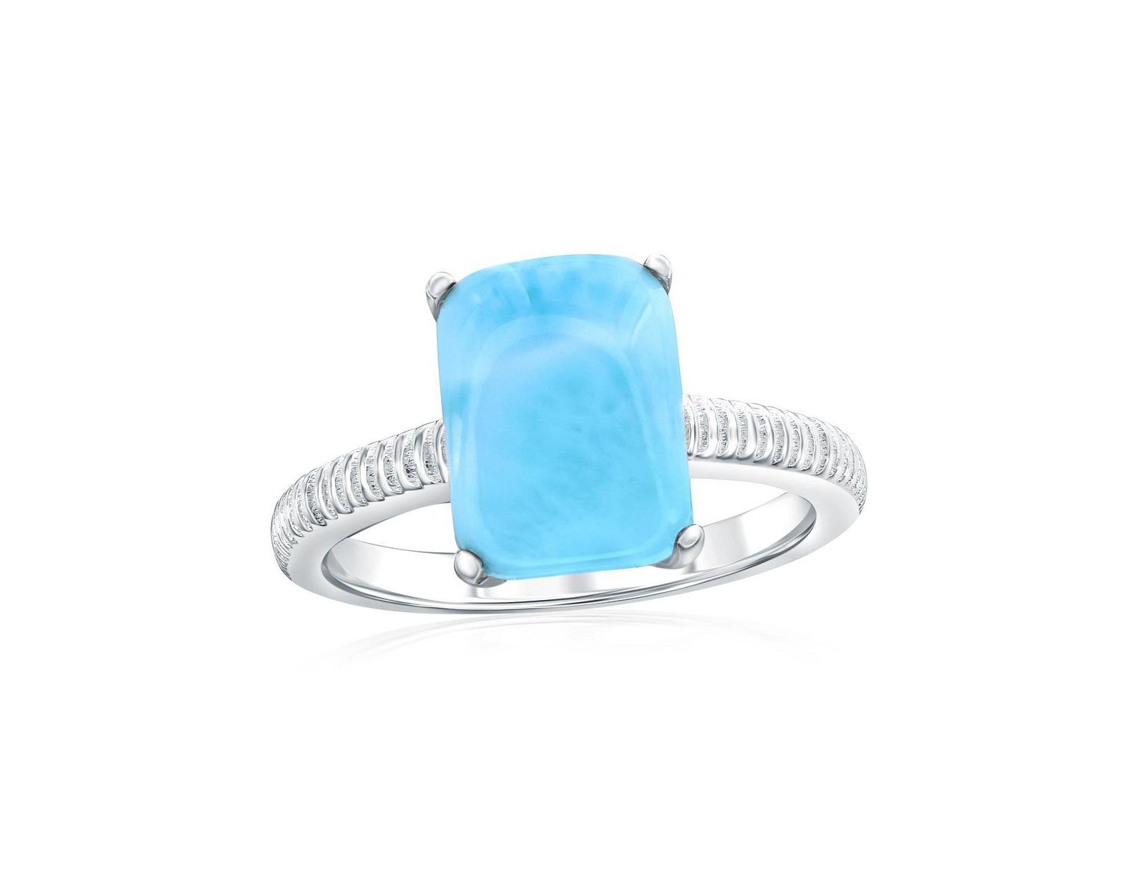 Sterling , Rectangle Larimar Lined Ring
