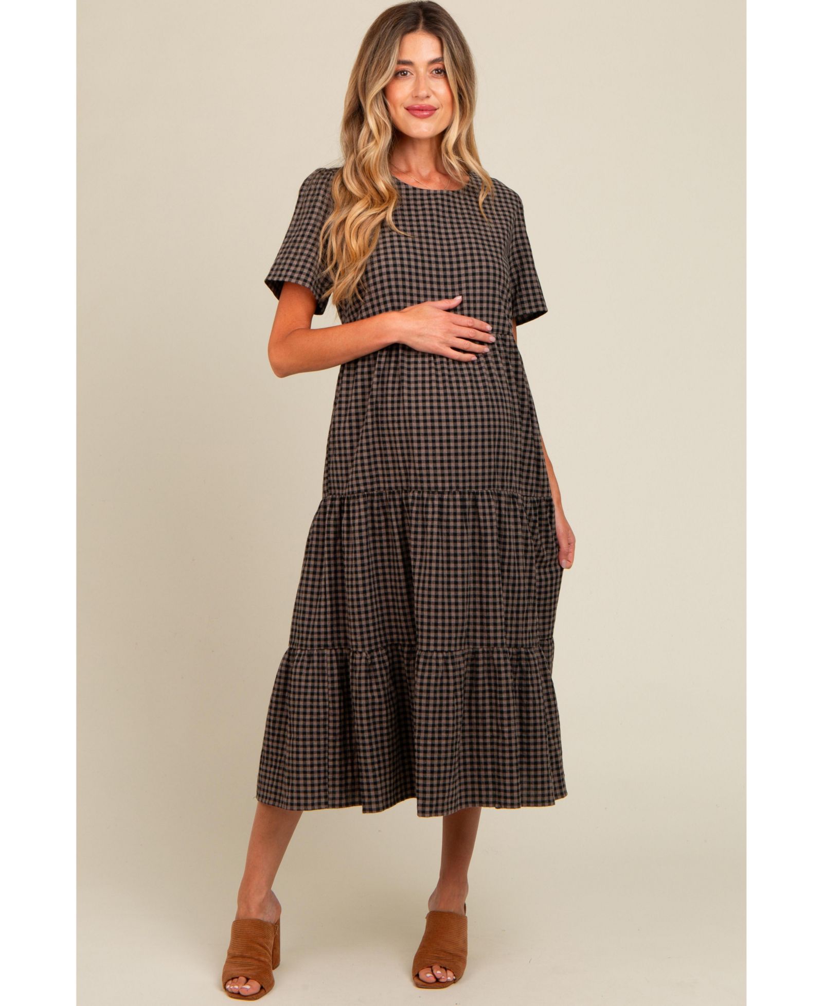 Pinkblush Women's Gingham Tiered Midi Dress