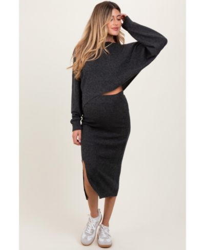 Женский комплект Pinkblush: топ и юбка миди из трикотажа в рубчик, Heather Grey