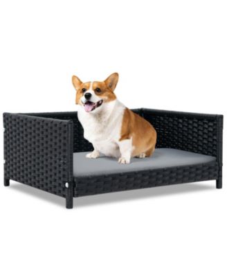 Rattan Dog Bed with Waterproof Soft Cushion for Medium Small Dogs Cats