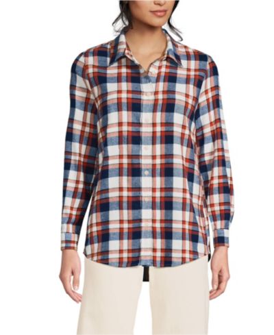 Lands' End Women's Flannel Boyfriend Long Sleeve Shirt