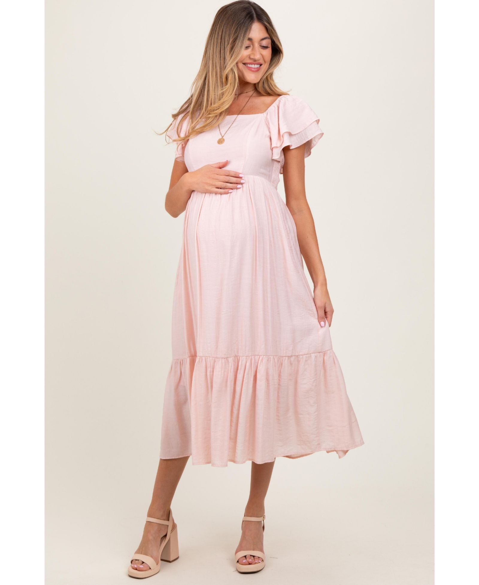 Женское миди-платье Pinkblush Light Pink с воланами на рукавах