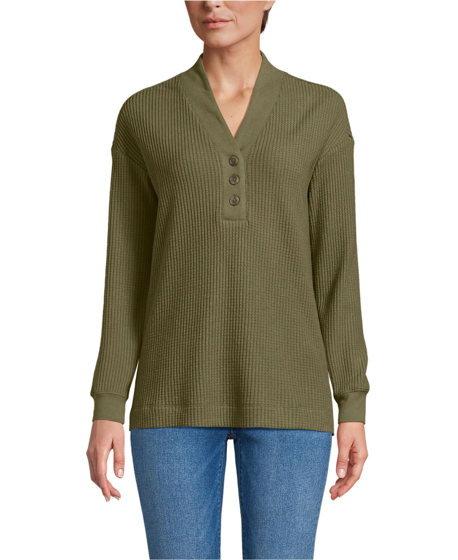 Женский лонгслив Lands' End Long Sleeve Waffle Shawl Collar Henley