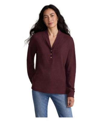Lands' End Women's Long Sleeve Waffle Shawl Collar Henley