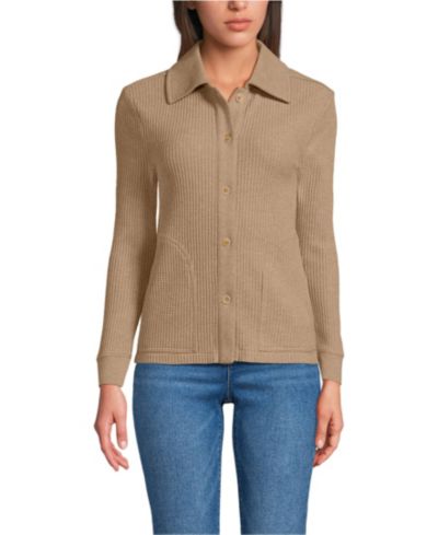 Lands' End Women's Long Sleeve Waffle Collared Shacket