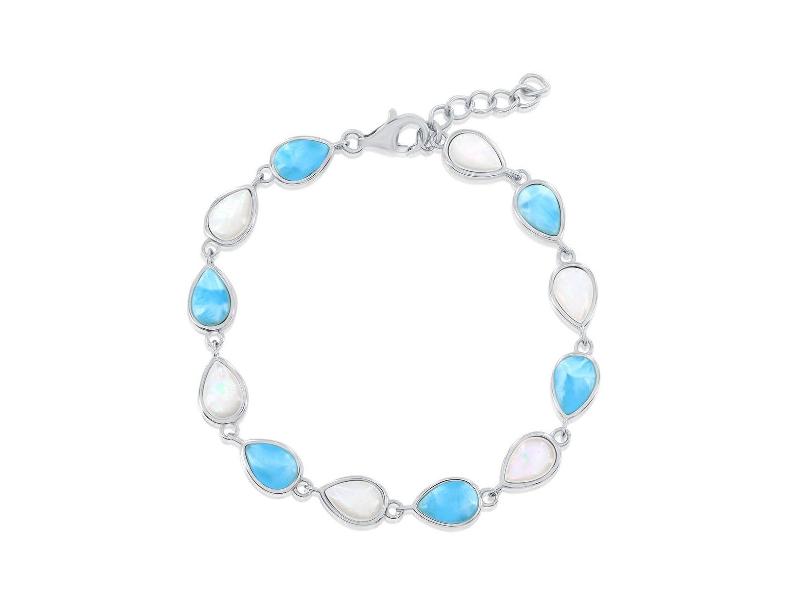 Браслет Sterling Alternating MOP & Larimar Pearshaped