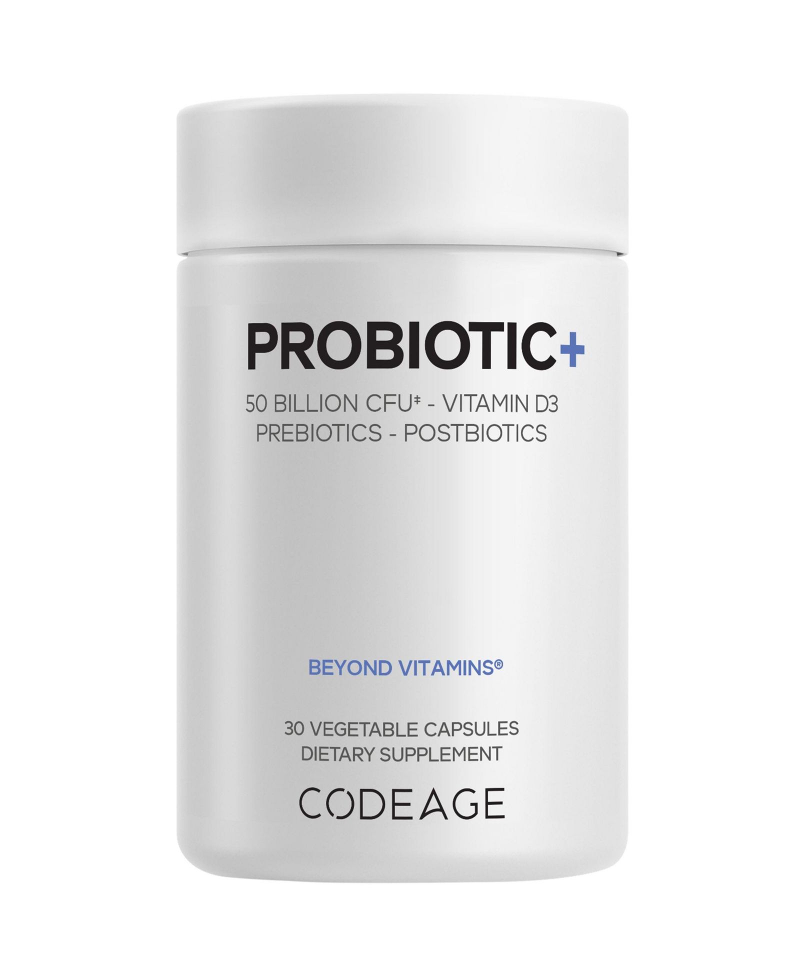 Пробиотик Codeage Probiotic+ 50 Billion CFU Supplement - 12-Strain Probiotic Blend, Prebiotic Fiber, Postbiotics, For Men and Women 30 Capsules
