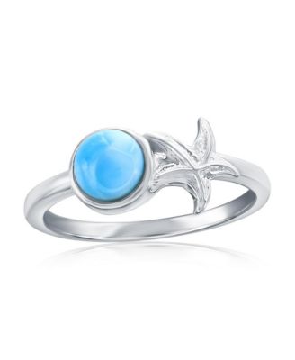 Caribbean Treasures кольцо из стерлингового серебра с круглым ларимаром и морской звездой