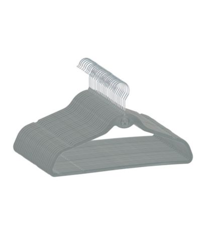 Trio Essentials 30PK Heavy Duty Velvet Hangers with Cascade Hook, 360 Degree Rotatable Hook Grey