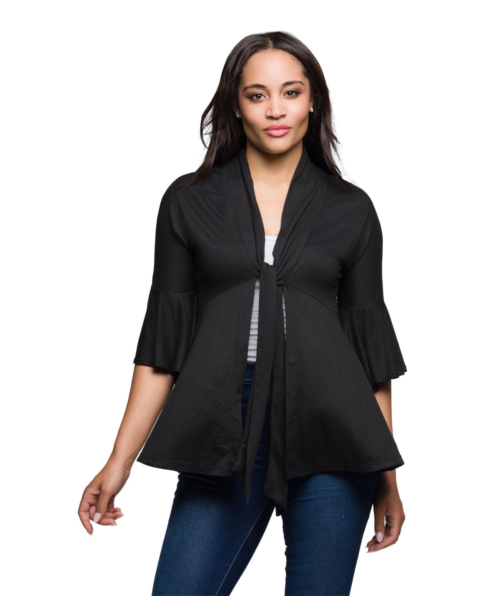 24seven Comfort Apparel Women's Tie Front Bell Sleeve Top