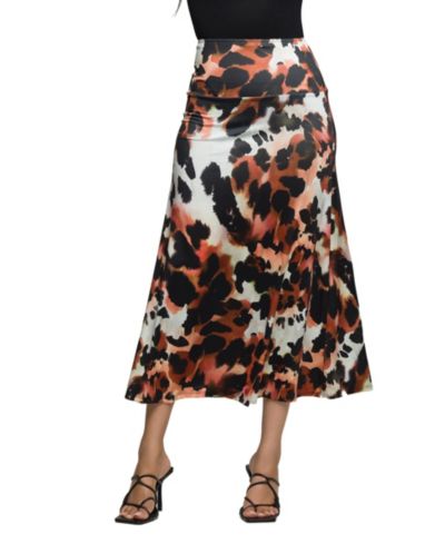 24seven Comfort Apparel Women's Animal Print Elastic Waist Midi Skirt