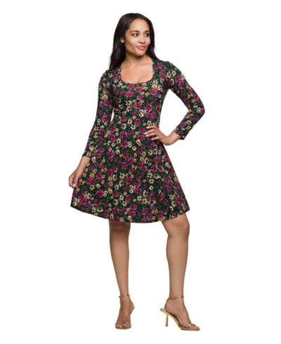 Женское мини-платье 24seven Comfort Apparel Women's Floral Print Long Sleeve Fit and Flare