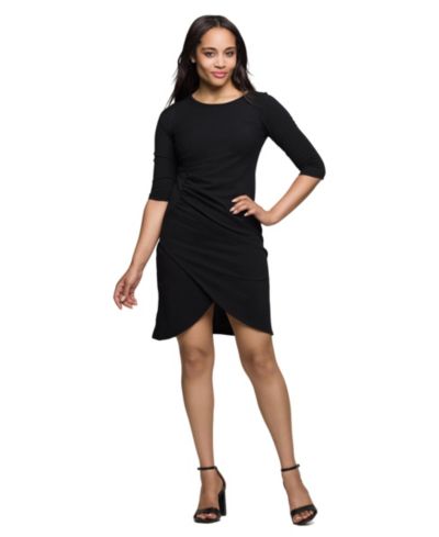 24seven Comfort Apparel Женское мини-платье с рукавом 3/4 и драпировкой на подоле