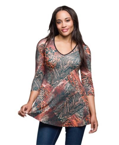Женский туник-топ 24seven Comfort Apparel Animal Print V Neck Three Quarter Sleeve