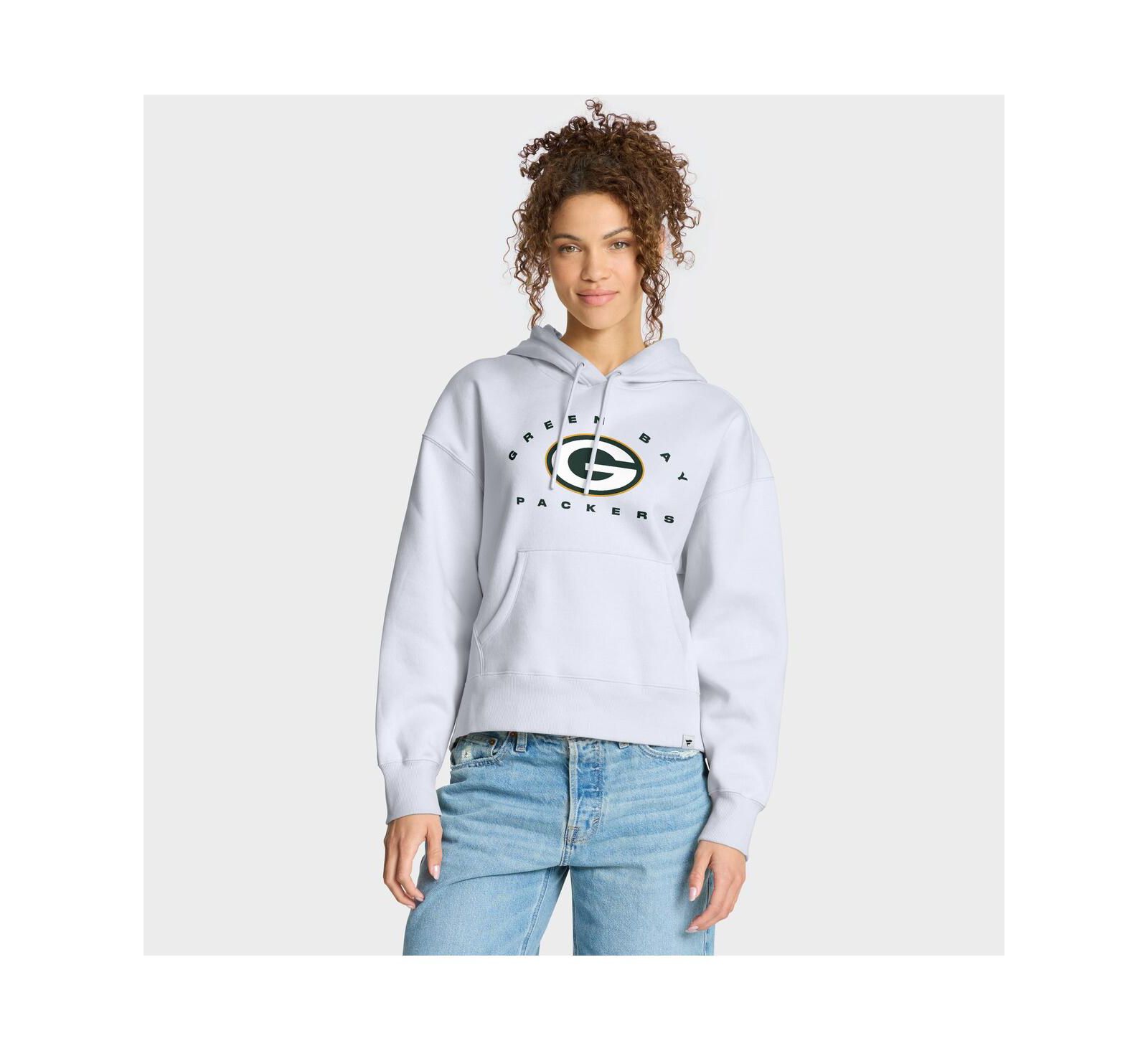 Женская толстовка-худи Fanatics White Green Bay Packers Eligible Receiver Legacy Pullover