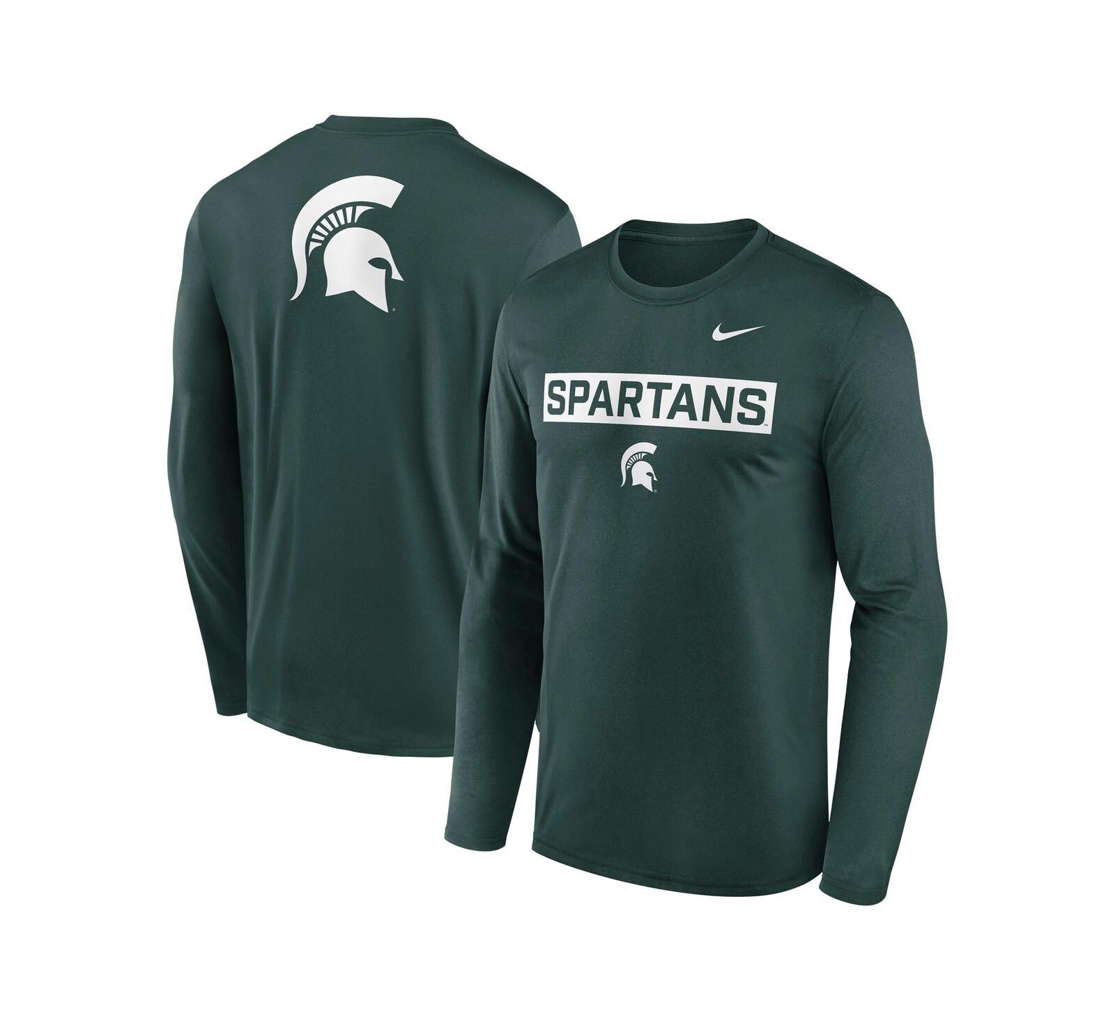 Мужская футболка Nike Michigan State Spartans Primetime Campus 2-Hit Legend Dri-FIT Long Sleeve Green