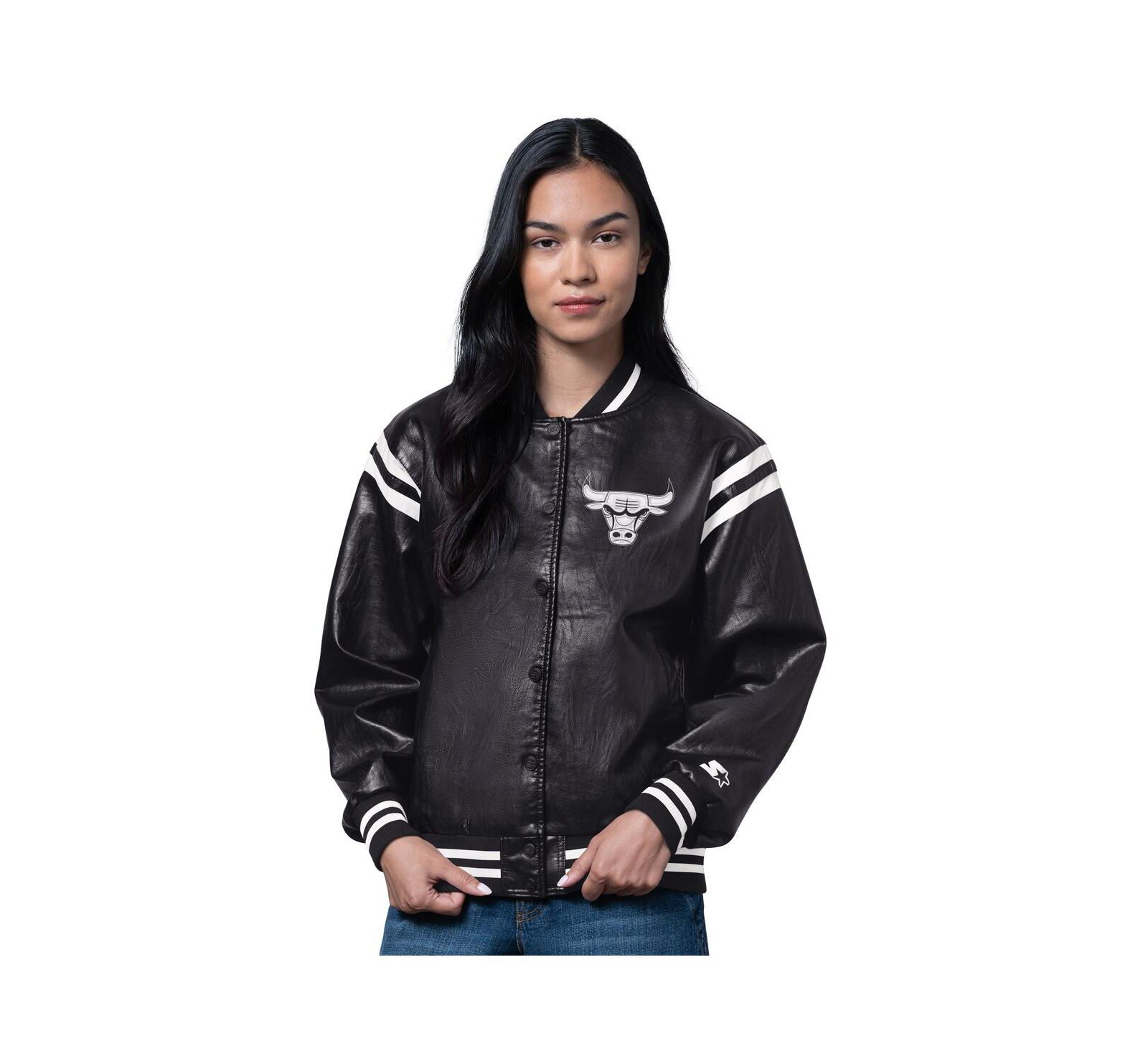 Женская куртка Starter Black Chicago Bulls High Heat Leather Varsity Full-Snap