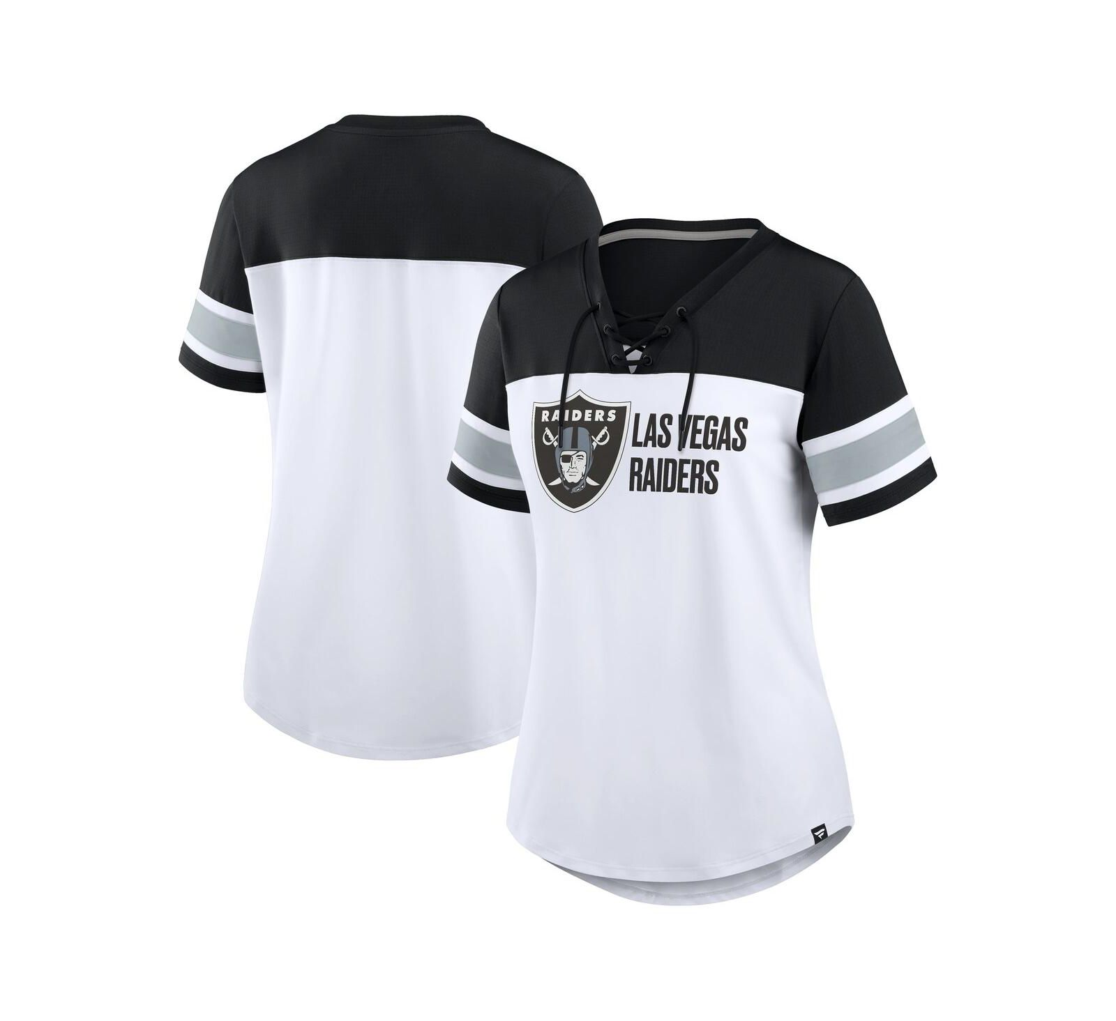 Женская футболка Fanatics White/Black Las Vegas Raiders Athena Lace-Up V-Neck