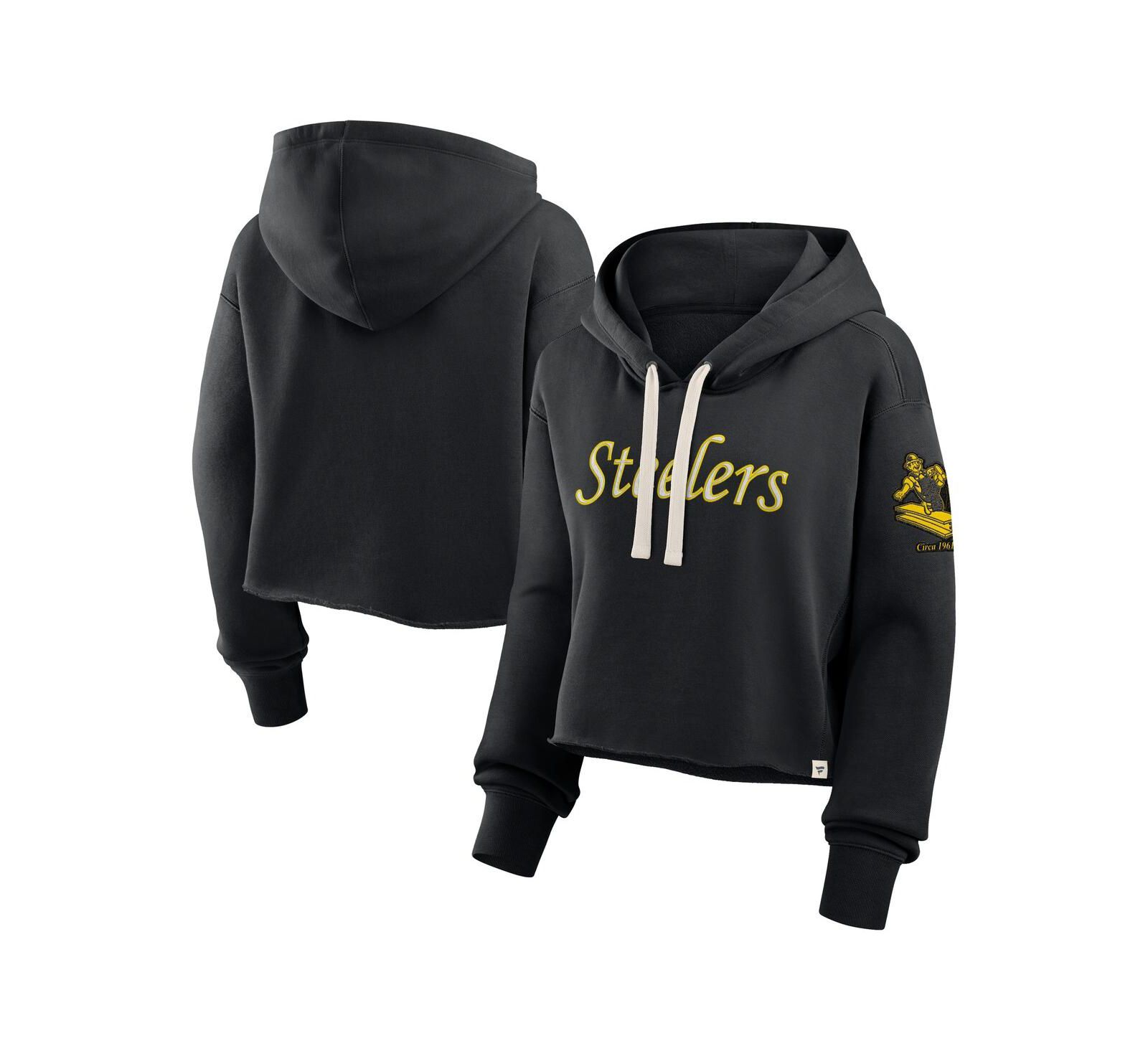 Женское укороченное худи Fanatics Black Pittsburgh Steelers Oversized Hometown Heritage