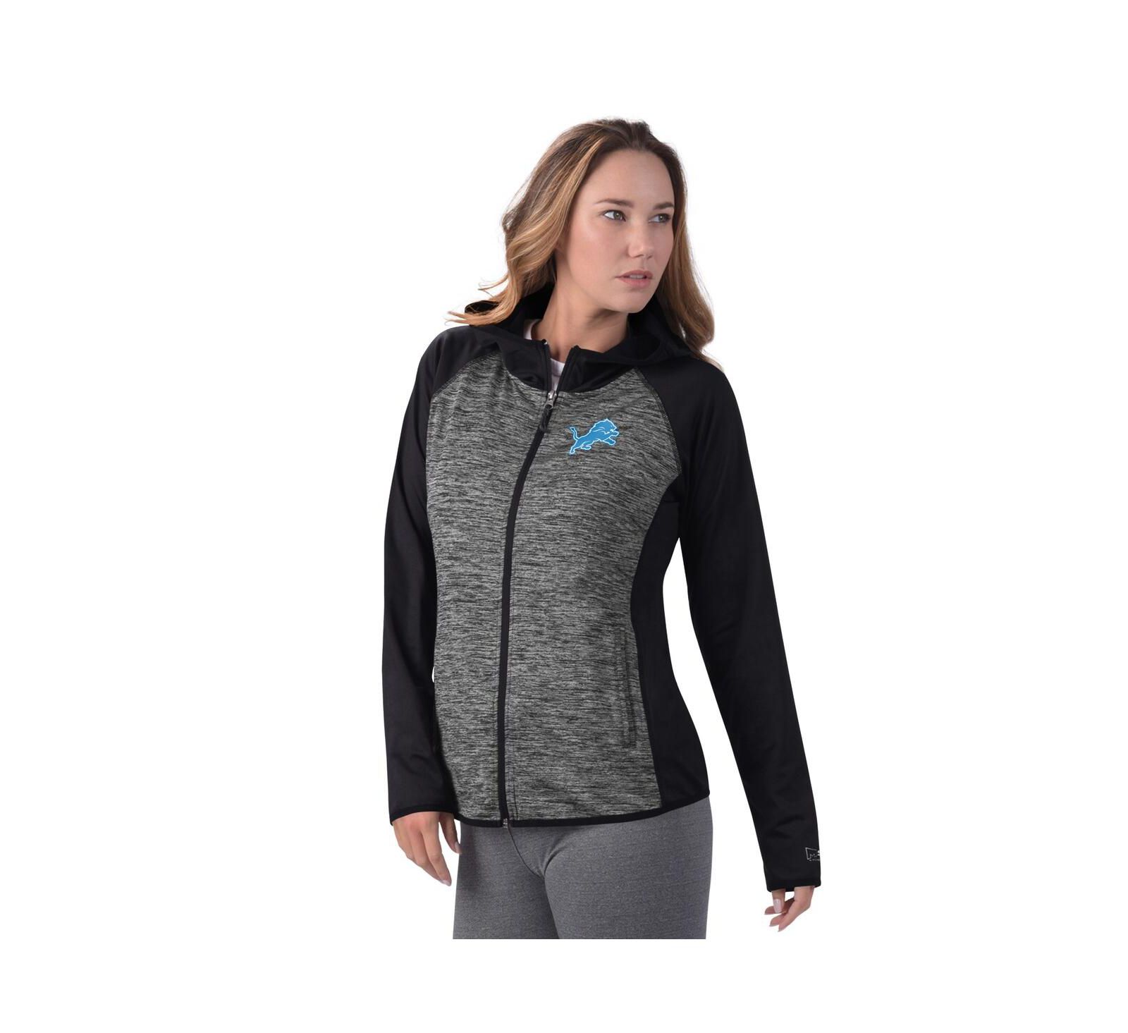 MSX by Michael Strahan Women's Black Detroit Lions Leslie Space Dyed Raglan Full-Zip Jacket